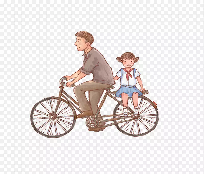 免抠卡通手绘骑车的爸爸带着孩子