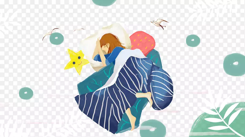 免抠卡通手绘睡觉的女孩黄色星星