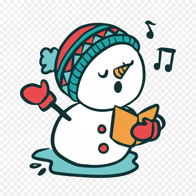 彩色手绘雪人唱歌元素