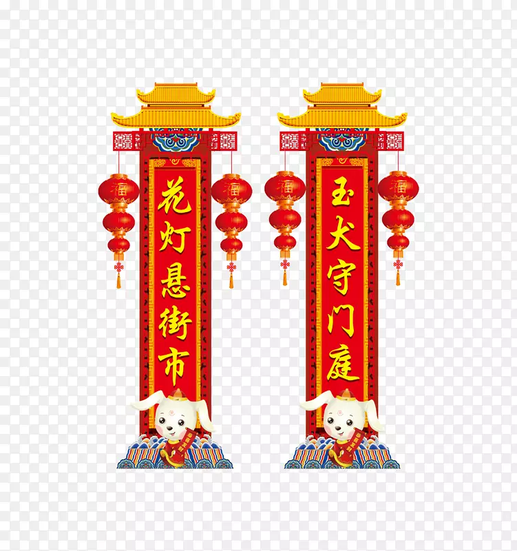 中国风古代门柱对联