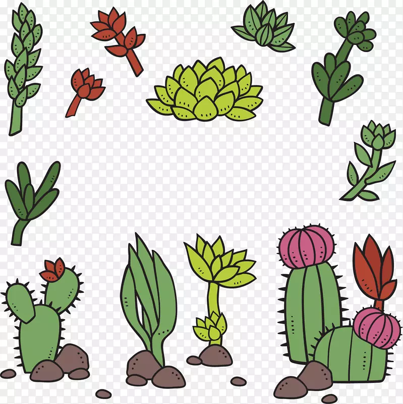 卡通多肉植物设计矢量素材