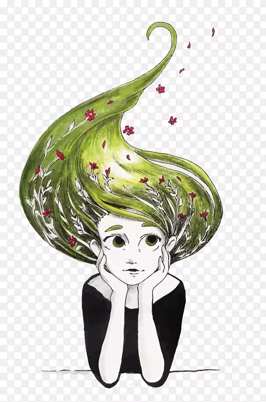 矢量头发是树的少女