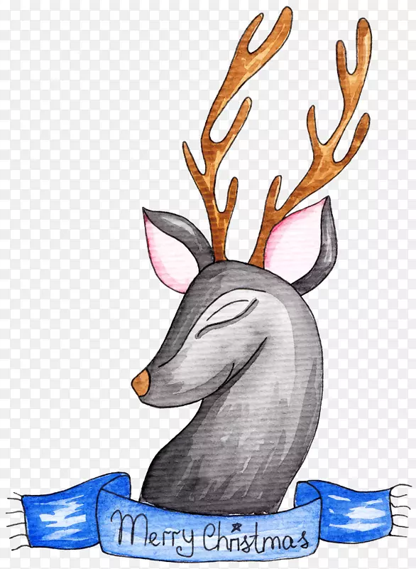 灰色手绘的小鹿标签