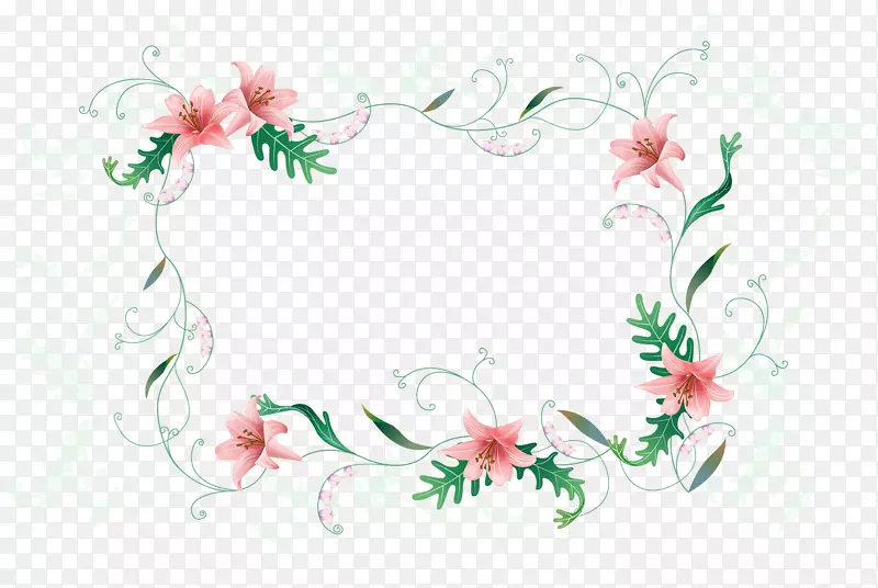 卡通粉色百合花植物装饰边框