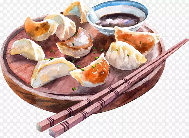 水彩手绘传统煎饺