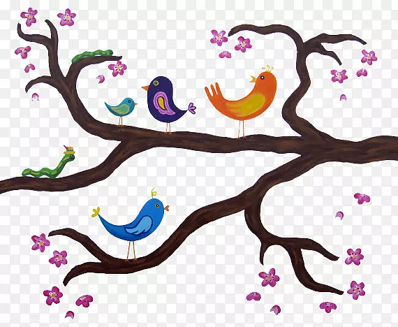 壁画小鸟和树枝