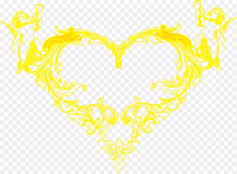 黄色欧式花纹爱心