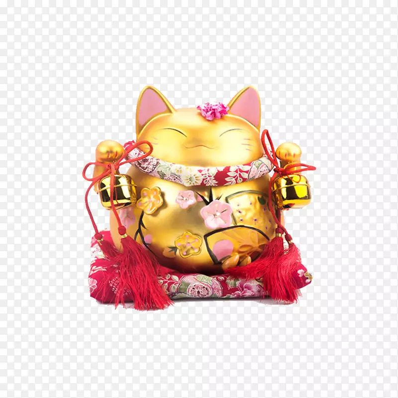 粉耳朵金色招财猫