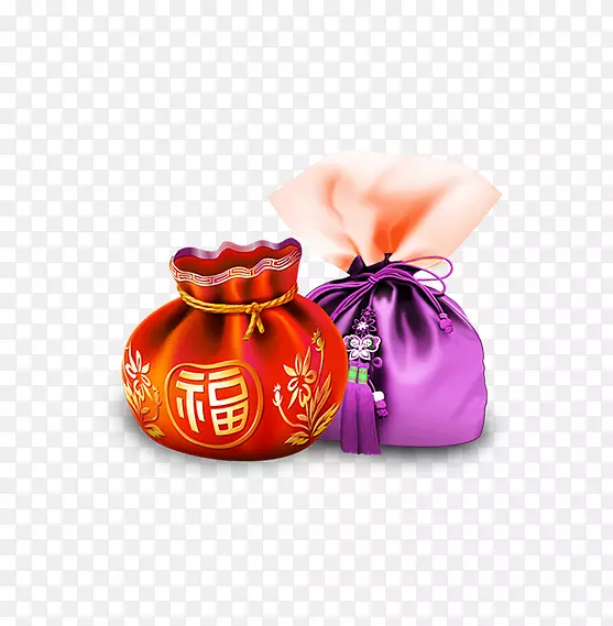 中国风红色紫色花纹福袋