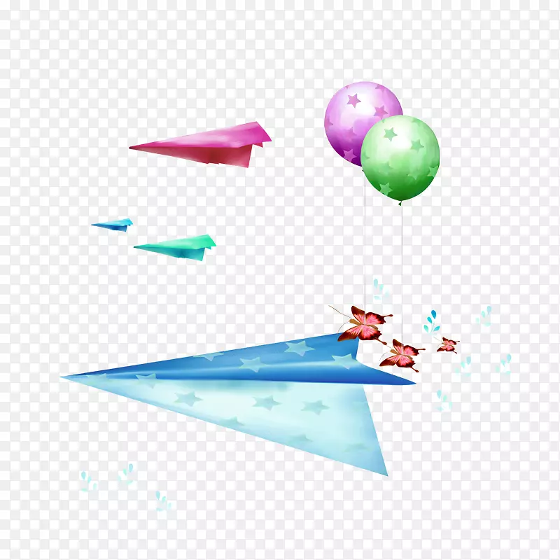 彩色纸飞机和气球