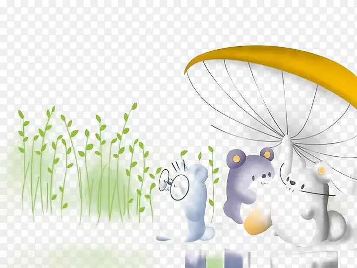 小动物在蘑菇花伞下乘凉