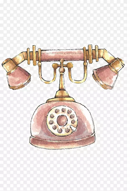 手绘粉色的古老电话