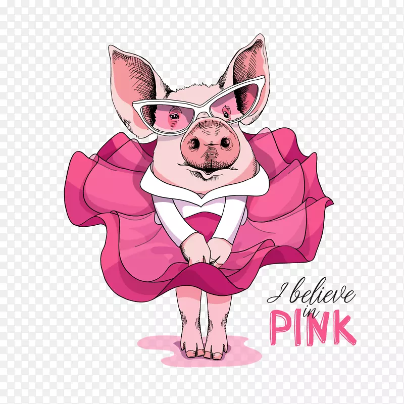 粉红色穿裙子卡通猪