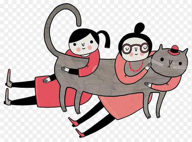 两个女孩抱着一只猫咪
