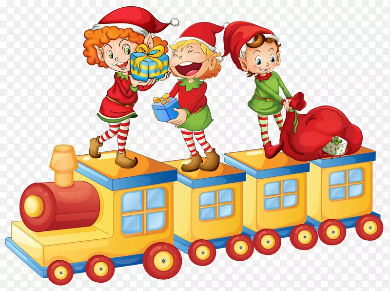 火车上戴着圣诞帽的小孩