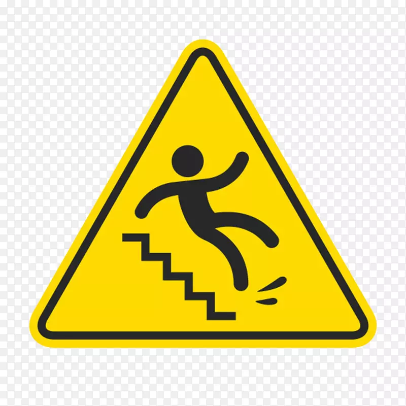 楼梯湿滑三角形黄色警告牌实物