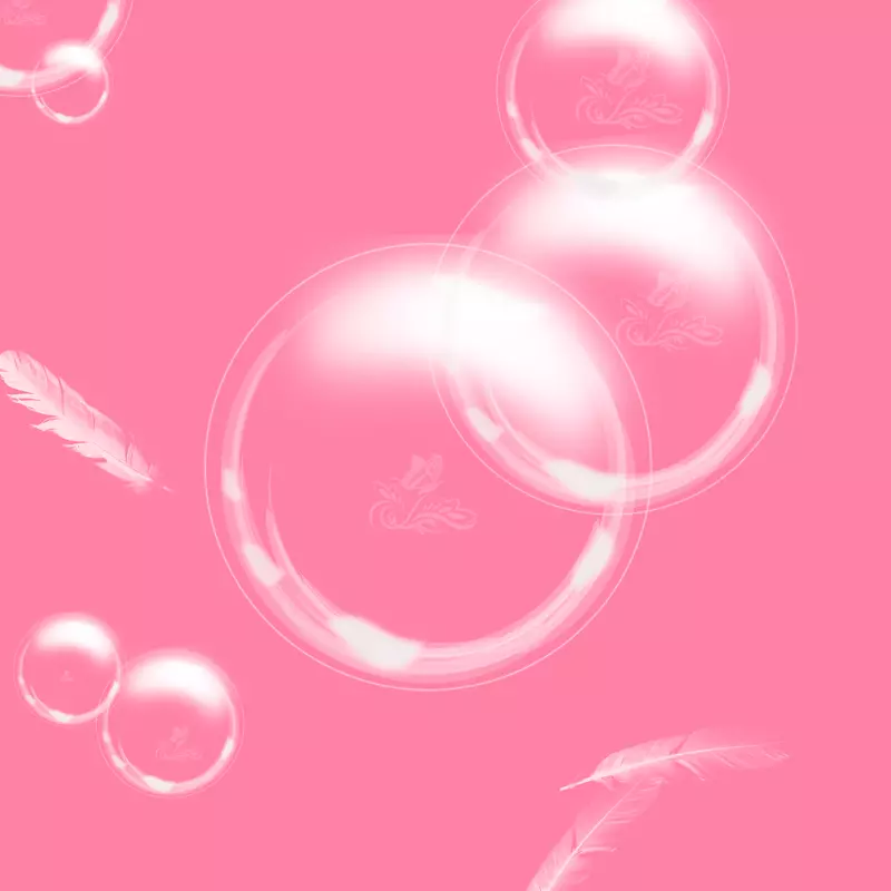 透明泡泡,粉色,羽毛
