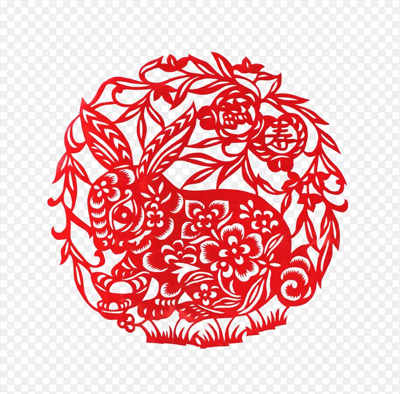 红色手绘的小兔子花朵