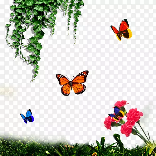 花草藤蔓与蝴蝶