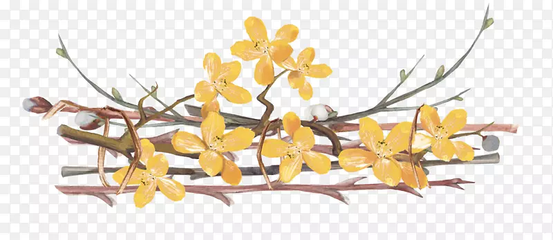 水彩藤条黄色小花装饰
