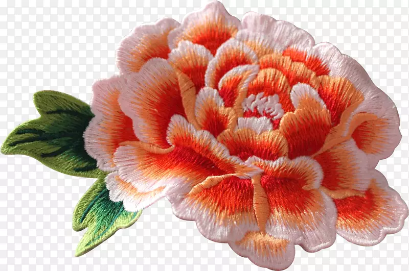 橙色刺绣牡丹花