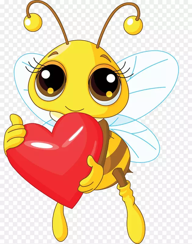 免抠卡通黄色蜜蜂抱着爱心