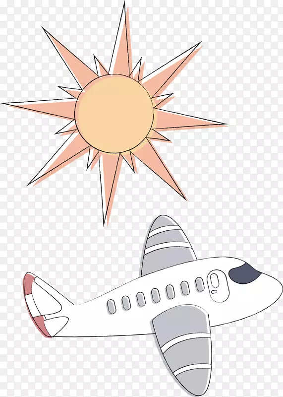粉红色太阳飞机矢量手绘卡通旅游
