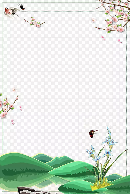 手绘山水画与花鸟边框