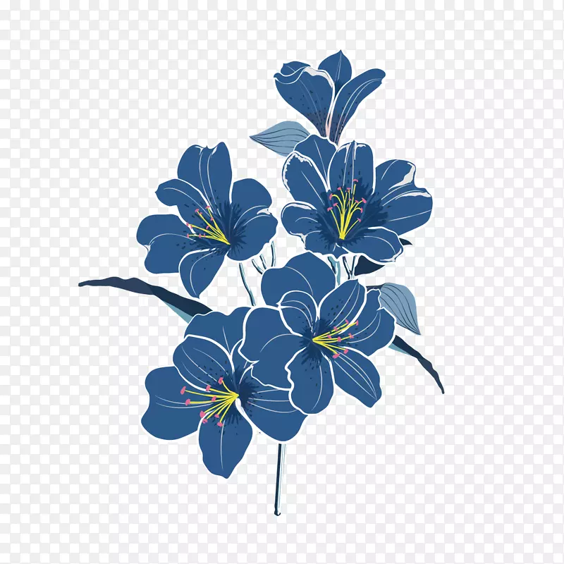 手绘蓝色花朵植物