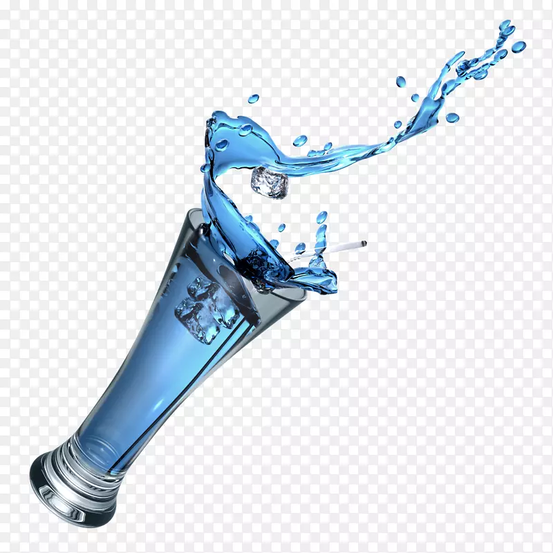 杯子内的飞溅的蓝色液体