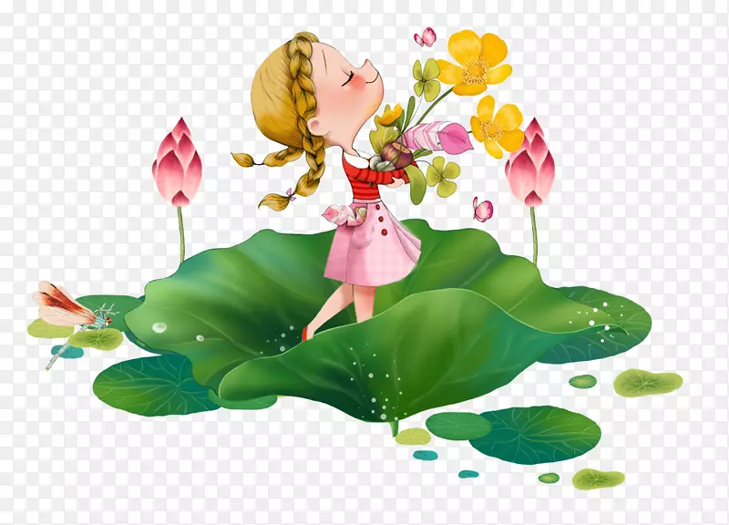 站在荷叶上你的女孩PNG