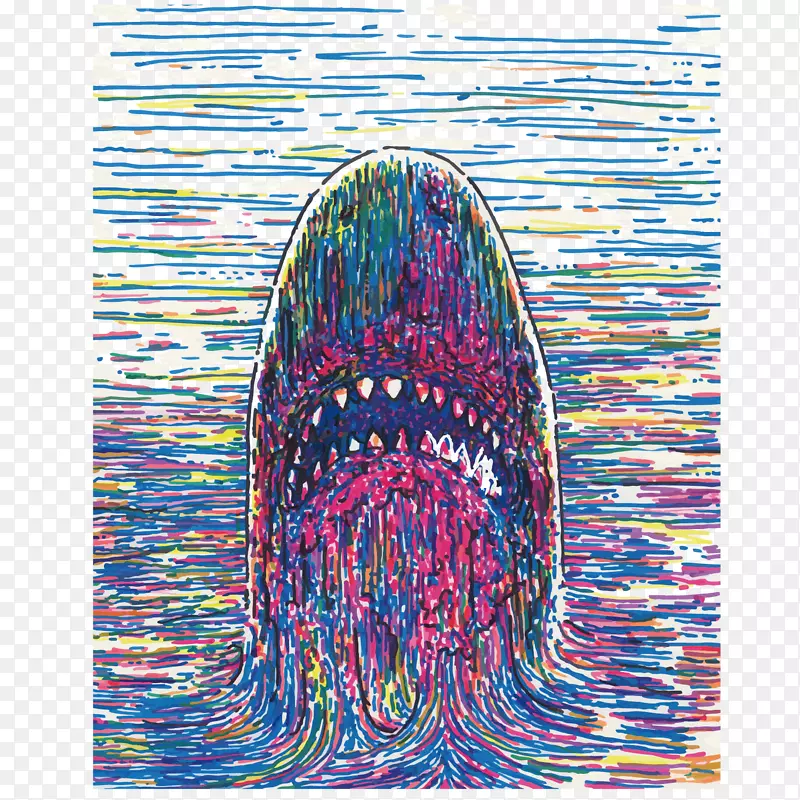 彩色线条鲨鱼欧美绘画