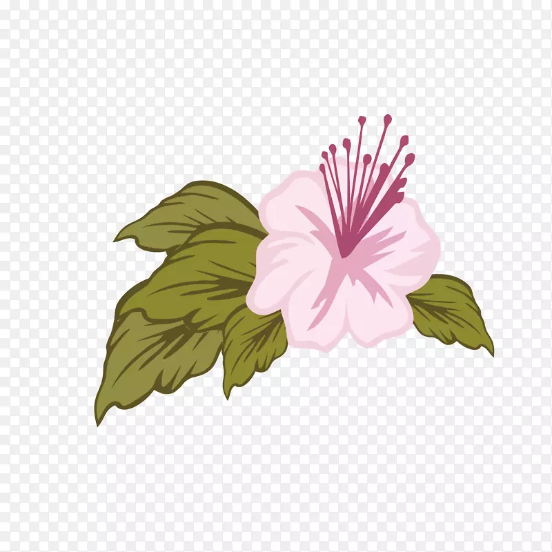 手绘杜鹃花花瓣多片叶子矢量