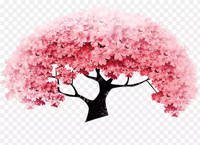 春季茂密红色桃花树