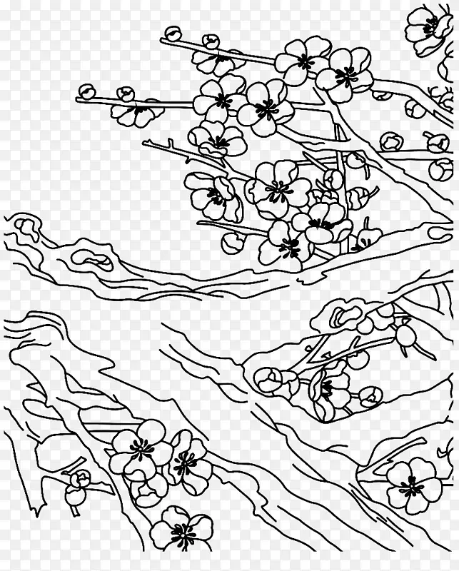 山峦中争相开放的梅花简笔画