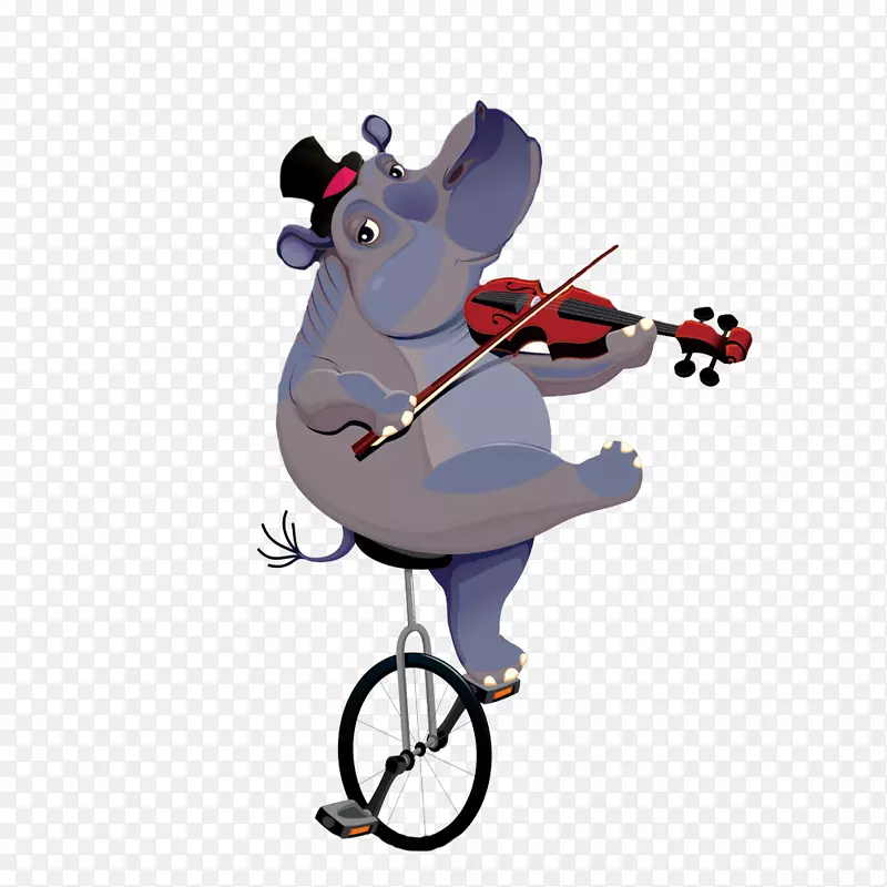 卡通拉小提琴的河马动物设计