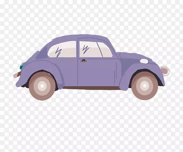卡通手绘紫色的小汽车