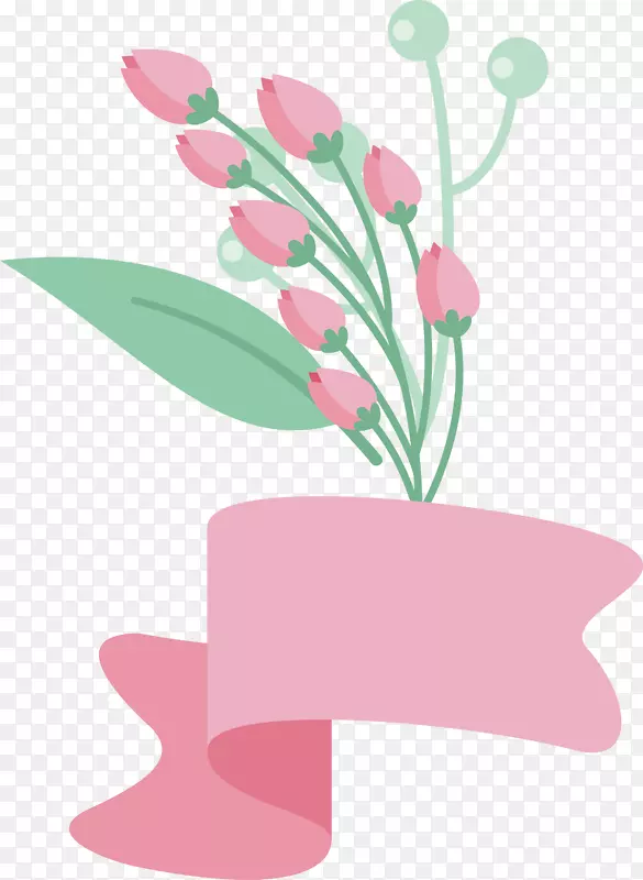 手绘卡通夏季粉红色花朵彩带标签