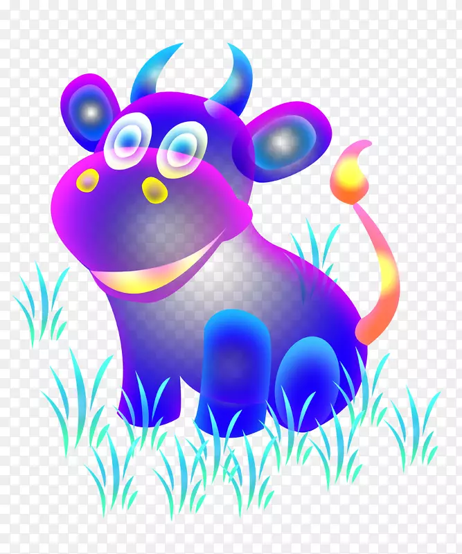 手绘卡通可爱紫色小牛