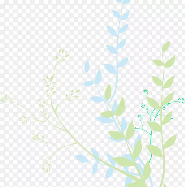 蓝绿色手绘树叶装饰