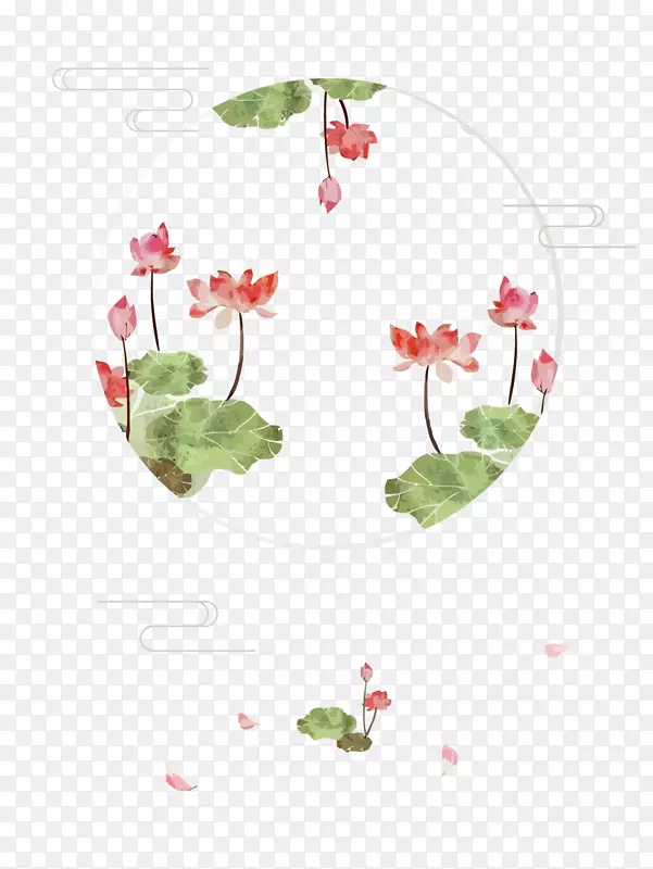 矢量水彩清新荷花
