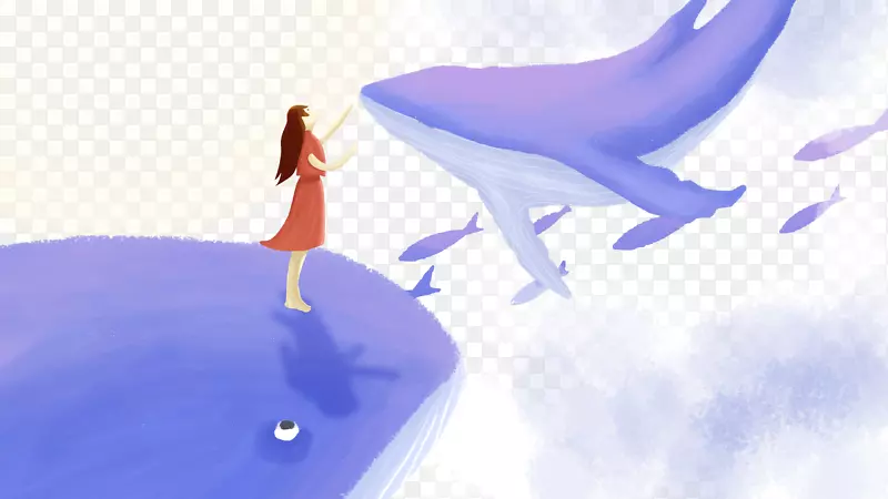 鲸鱼与少女互动插画