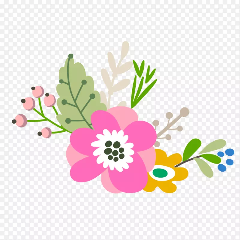 手绘水彩粉色花卉设计素材