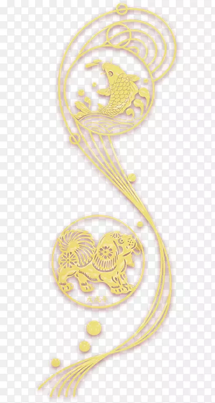 春节黄色鲤鱼剪纸