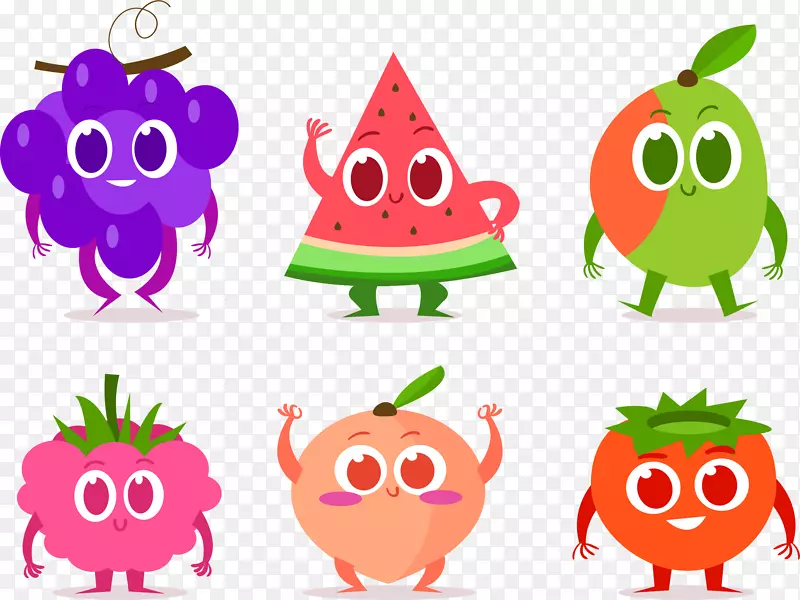 6款彩色表情水果矢量素材