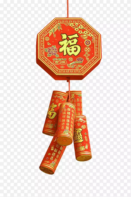 红色中国风福字鞭炮挂件装饰图案