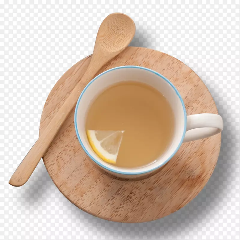 木质托盘上杯装早茶