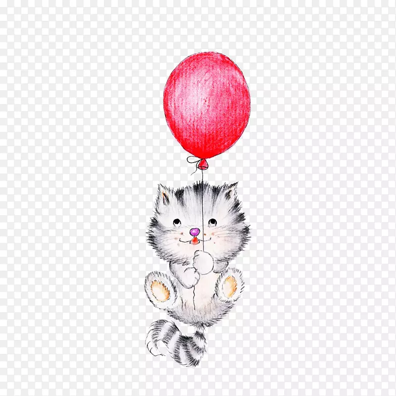 手绘拿着气球的猫咪