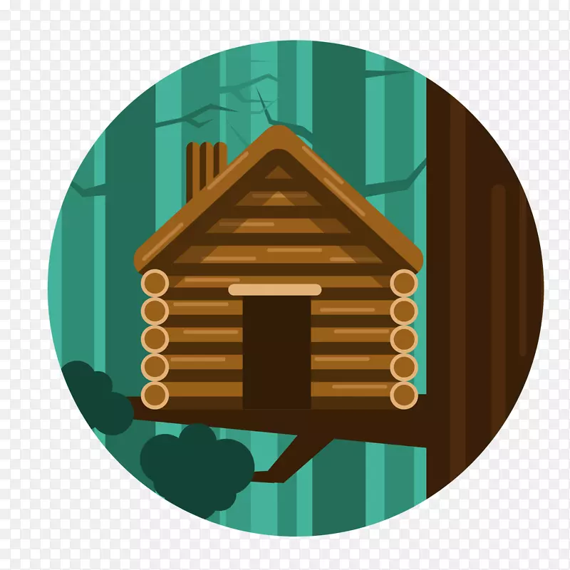 矢量手绘森林小木屋