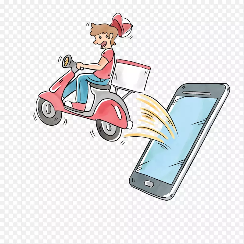 彩绘跳出手机的快递员矢量图